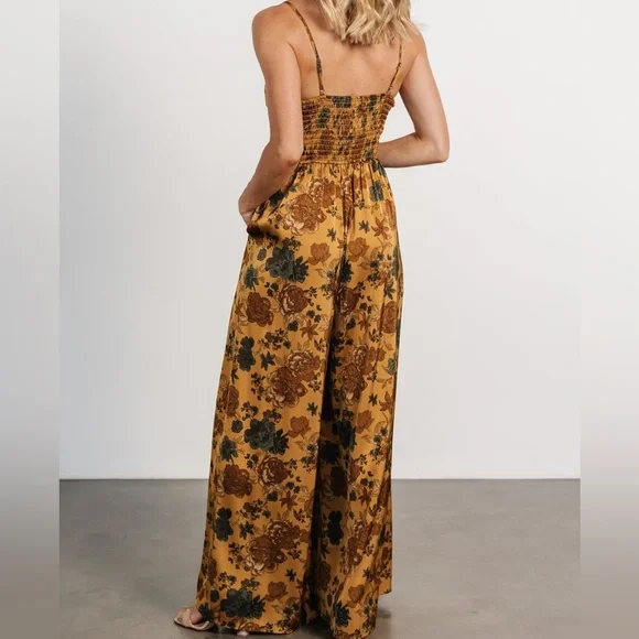 Baltic Born Floral Wide Leg Jumpsuit in Mustard and Green - Picture 2 of 6